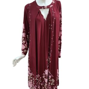 Cranberry Color Floral Dress Women's Large